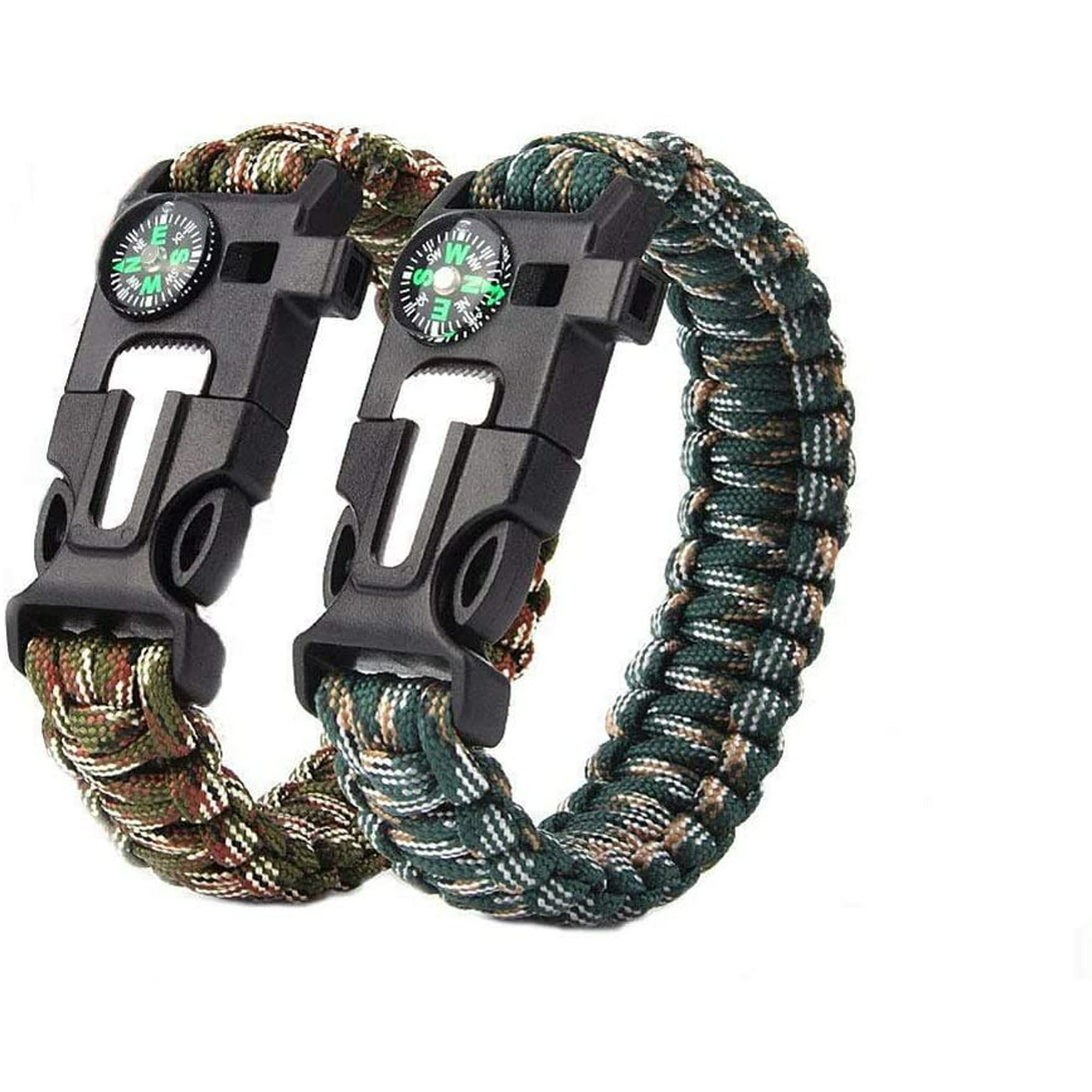Outdoor Survival Paracord Bracelet Flint Whistle Compass Camping 5 in 1 Kit